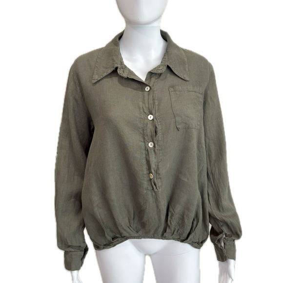 Lungo L'arno Made in Italy Linen Popover Shirt Womens Size Small Long Sleeve - Picture 1 of 12